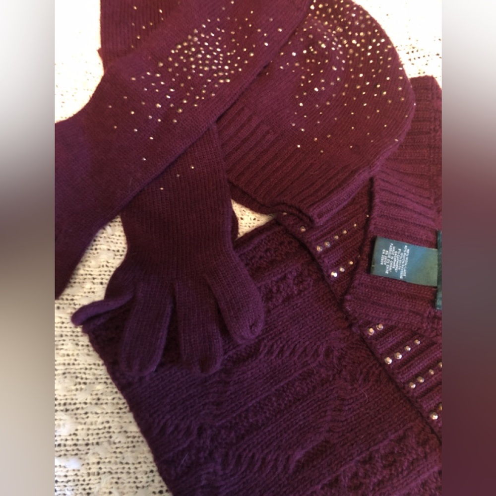 Ralph Lauren Cashmere Wool Blend-Scarf/Hat/Long Gloves-Like NEW